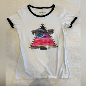 Womens White Ringer Tee with Pink Graphic